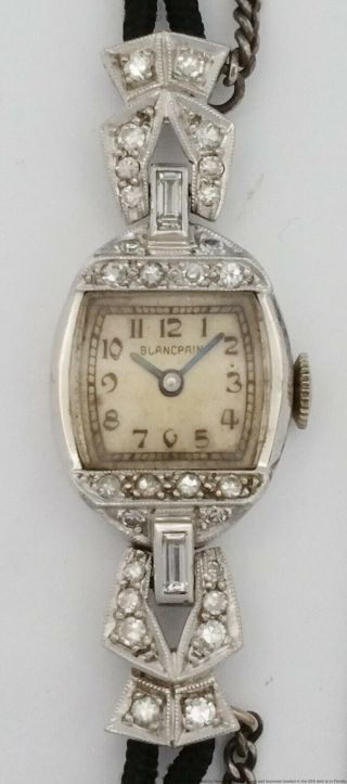 Vintage Art Deco Platinum Diamond Blancpain Ladies Cocktail Running Wrist Watch