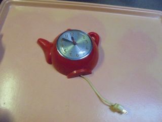 Vintage Mid Century Modern Sessions Red Tea Pot Electric Clock