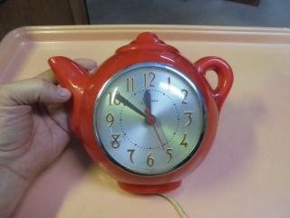 Vintage Mid Century Modern Sessions Red Tea Pot Electric Clock 2