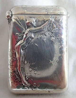 C1900 Antique French Art Nouveau Silver Vesta Case Fairy Jules Jouant Dragonfly