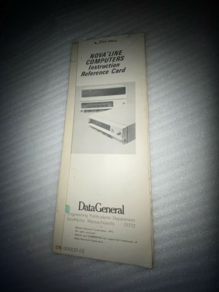 1975 Data General Nova Vintage Computers Reference Card