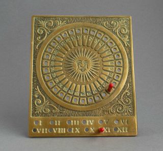 Vintage Solid Brass Desk Top Perpetual Calendar Sun/sun Dial Design Freestanding