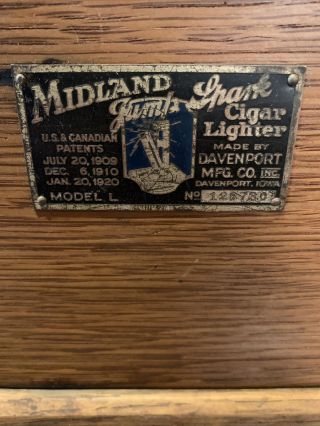 1920’s VINTAGE MIDLAND JUMP SPARK CIGAR ANTIQUE LIGHTER Model L Davenport Iowa 3