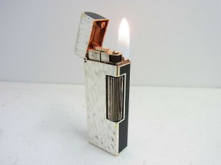 Dunhill Rollagas Lighter Silver Dome Black Lacquer All