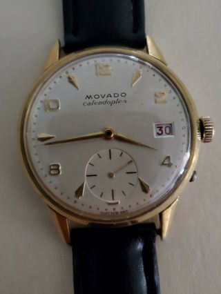 Movado Calendoplan Gold Plated Rare Vintage Wristwatch,  Hallmarked 1953