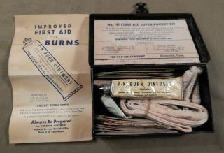 Vintage Early 1940’s FIRST AID KIT,  POCKET KIT,  Metal Container,  Complete 2