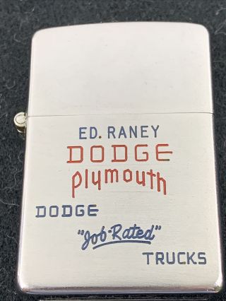 1948 - 49 3 Barrel Hinge Zippo Lighter - Ed Raney Dodge Plymouth Job Rated Trucks