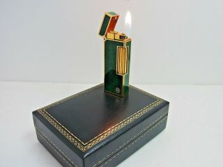 Dunhill Rollagas Lighter D Mark Green Marble Lacquer Gold All W/box Etc
