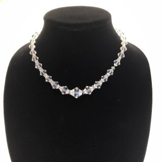 Vintage Art Deco Crystal Necklace Graduated Beads On Sterling Silver Chain