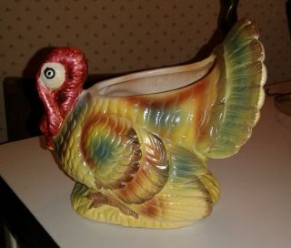 6 " Vintage Relpo Painted Ceramic Thanksgiving Turkey Planter Figurine 6880