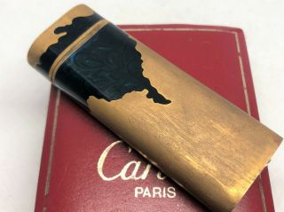 Rare Auth Cartier X Roy King 18k Gold - Plated Dark Blue Lacquer Lighter W Case