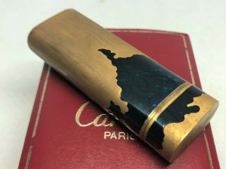 Rare Auth CARTIER x ROY KING 18K Gold - Plated Dark Blue Lacquer Lighter w Case 6