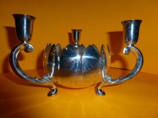 Vintage Reed & Barton Silver Plate Lotus Flower Bowl & 3 - Candle Stick Holder 26e