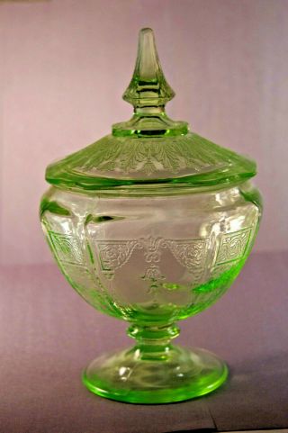 Vintage Green Depression Uranium Glass Anchor Hocking Princess Candy Jar