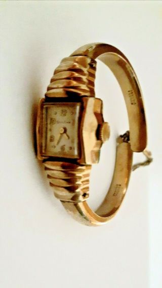 Vintage Ladies 10k Rolled Gold Plate Bulova Winding Women Wrist Watch U749618