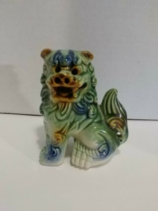 Vintage Ceramic Chinese Foo Dog/guardian Lion Figurine - - Green/blue/brown