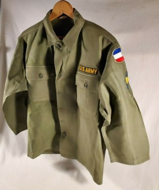 Vtg Vietnam Era Us Army Olive Green Shirt Medium Specialist Forscom Patch