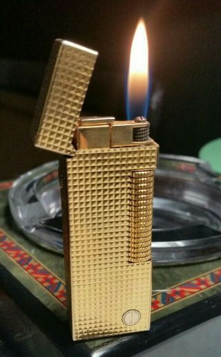 Newly Serviced,  Dunhill D Logo Gold Plated Hobnail Rollagas Lighter