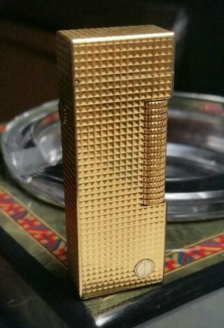 Newly Serviced,  Dunhill d Logo Gold Plated Hobnail Rollagas Lighter 2