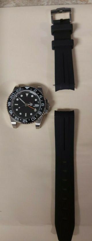 40mm Parnis Sterile Black Dial No Logo Sapphire Automatic Watches Men Gmt Watch