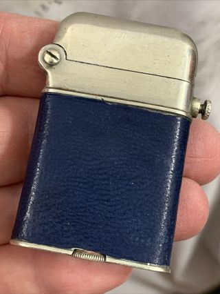 Vintage Thorens Single Claw Pocket Lighter - Blue Leather Swiss Made York