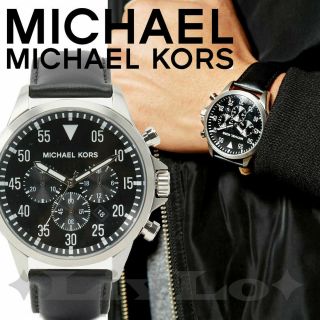 $250 Michael Kors Mens Black 45mm Chrono Soft Leather Band Watch Mk8442