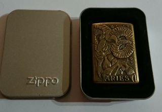 Very Rare Vintage BARRETT SMYTHE ARIES Zodiac Series Brass ZIPPO Lighter c.  1998 2