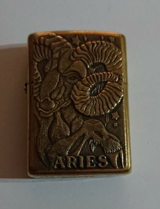 Very Rare Vintage BARRETT SMYTHE ARIES Zodiac Series Brass ZIPPO Lighter c.  1998 3