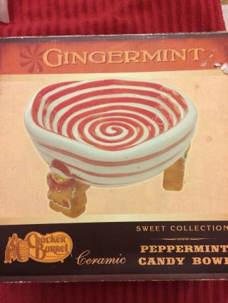 Vintage Cracker Barrel Christmas Gingermint Gingerbread Peppermint Candy Bowl