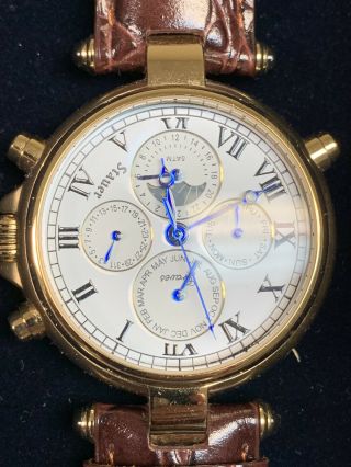 Stauer Mens Automatic Watch gold finished Graves ' 33 Model 13372 barely 2