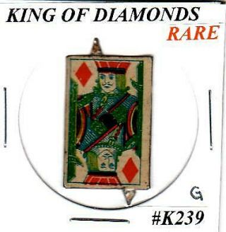 " King Of Diamonds " Like Playing Card Rare Vintage Tin Lithographed Tobacco Tag
