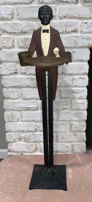 Antique Butler Cigar Stand 1920s Cast Iron & Brass Ashtray Smoking Cigarette Man