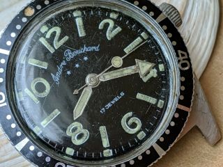 Vintage Andre Bouchard Diver W/patina,  Countdown Bezel,  All Ss Case,  Runs Strong