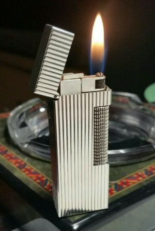 Newly Serviced,  Boxed Dunhill Lines Silver Plate Rollagas Lighter