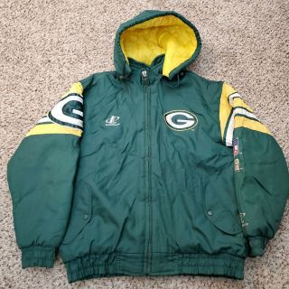 Vintage 90s Green Bay Packers Hooded Nfl Football Jacket Mens Size Large