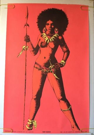 War Queen Vintage Blacklight Poster Psychedelic Afro Hair Pin - Up Woman Houston