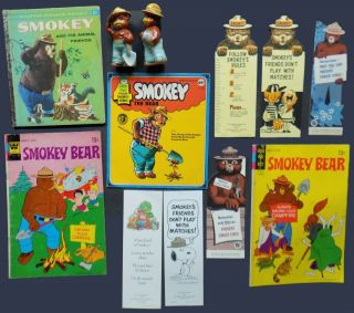 Vintage Smokey Bear Group: Lgb Book,  Comic Books,  Ephemera,  Salt Pepper Shakers