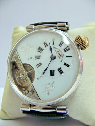 Antique Solid Silver Hebdomas Patent 8 Days Wristwatch,  Spiral Breget 1900’s