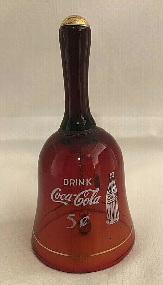Vintage Coke " Drink Coca - Cola " Red With Gold Glass Bell