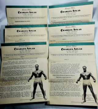 6 Vintage Charles Atlas Course,  Lessons 2,  6,  7,  9,  & 12 From 1950 