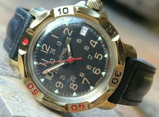 Vostok Komandirsky 819782 Russian Mechanical Military Wrist Watch 24 Hours
