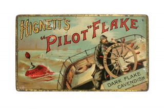 Rare 1910s U.  K " Pilot Flake " Litho Hinged Humidor Tobacco Tin In