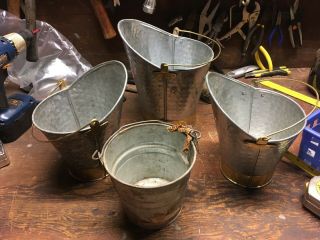 4 Vintage Metal Coal Ash Bucket Pails With Handle,  Planter Pots Garden Brass