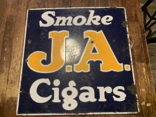 Early 20th C Vint Smoke J.  A.  Cigars Porcelain Enamel Advertising Sign 16 " X 16 "