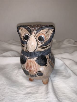 Vtg Mexican Tonala Pottery Owl Bird Folk Art Hand - Painted Sculpture Ceramic 6”