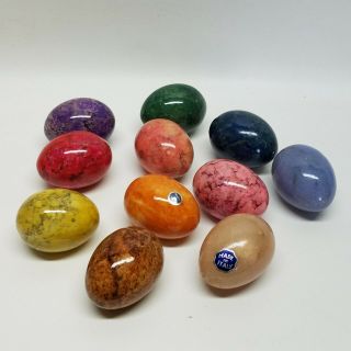 Set Of 11,  Vintage Alabaster Marble Italian Handmade Polished Eggs,  Italy