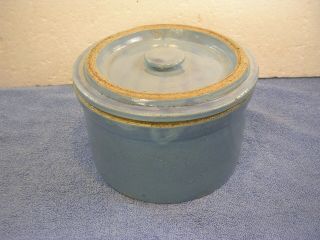Vintage Antique Blue Stoneware Pottery 1 Gallon (?) Crock Pot With Matching Lid
