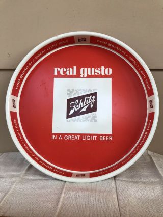 Vintage 1965 Schlitz Beer Metal Serving Tray Milwaukee Wisconsin “real Gusto”