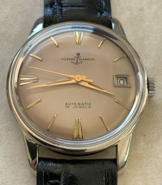 Vtg Ulysse Nardin Automatic Beige Dial Nickel Plated Case From 1960 Aprox.
