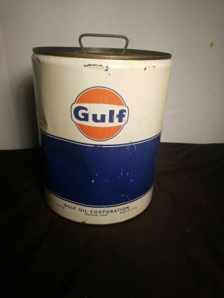 Gulf Oil Corp - 5 Gallon Oil Can (vintage) Gulflube Motor Oil H.  D.